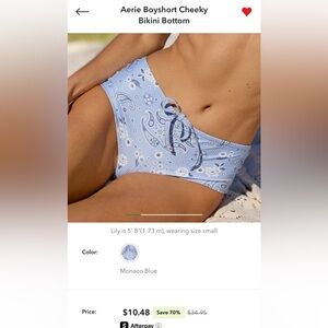 Aerie Paisley Boyshort Cheeky Bikini Bottom - XS